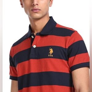 Men's Striped US Polo Shirt - Red and Blue Rugby Stripe Size L